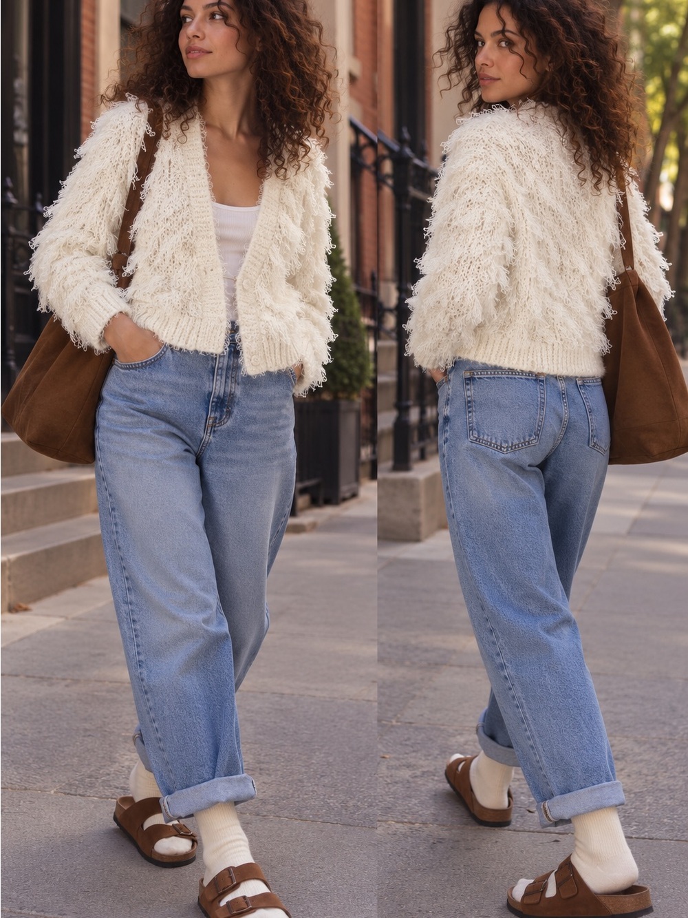 Vintage loop-knit shaggy cardigan